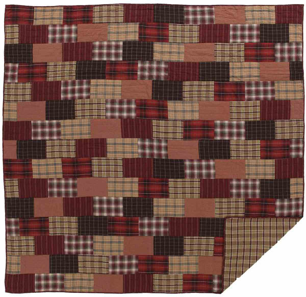 Wyatt Queen Quilt 90Wx90L, Red, Khaki, Brown, Primitive Country Farmhouse Bedding Home Decor & Accessories.
