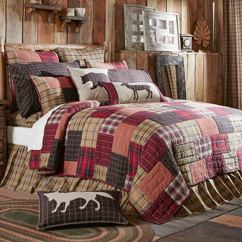 Wyatt Queen Quilt 90Wx90L, Red, Khaki, Brown, Primitive Country Farmhouse Bedding Home Decor & Accessories.