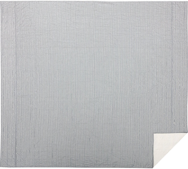 Sawyer Mill Blue Ticking Stripe California King Quilt Coverlet 130Wx115L, repeating Denim Blue ticking stripe woven into a Soft White cotton base, Primitive Country Farmhouse Bedding Home Decor.