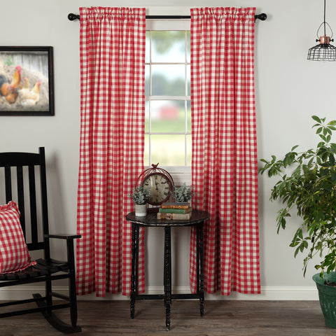 Annie Buffalo Red Check Panel Set of 2 84x40, Country Red, Antique Creme, Large Scale Check. Primitive Country Farmhouse Window Treatments Curtains Home Decor.