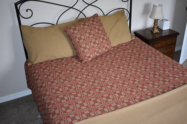 Patriot Knot King Bed Cover 110"X120" Green/Cran/Tan, Woven Textiles Primitive Country Colonial Home Decor