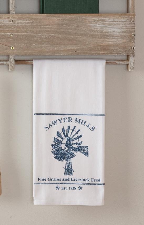 Sawyer Mill Charcoal Windmill Button Loop Kitchen Towel Set of 2