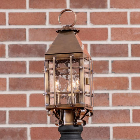 This beautifully crafted Barn Outdoor Post Light with bars will enhance the beauty of your home. The historic glass adds to the splendor of this light. Five year guarantee.