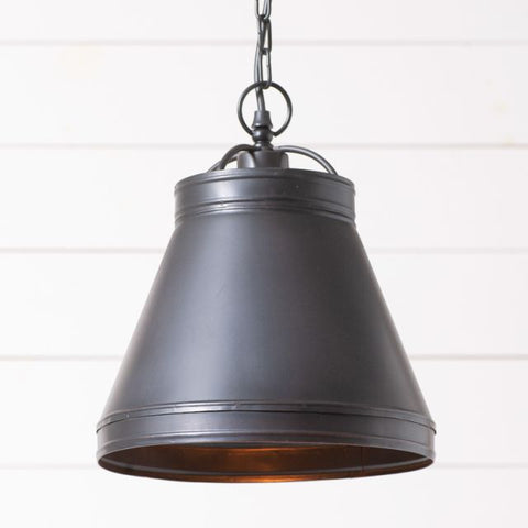 Black Rustic Pendant. Measures 10.5-Inches high and 12.25-Inches diameter. Includes canopy kit, 7-feet of cord and chain for hardwire installation E26/Medium (Standard) socket, 1 x 150 watts maximum wattage. Visit website for FREE s/h & discount offers. Primitive Country Farmhouse Home Decor.