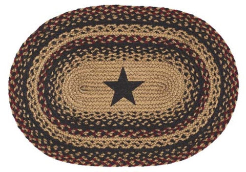 The Blackberry Star  collection features a color pattern blend of black, wine, and tan and is embellished with applique stars. Measure approximately 10" X 15" each. Made of Eco-Friendly - 100% Natural  Fiber. Hand Crafted - some variation in size, shape, color. See website for free s/h and discount offers.