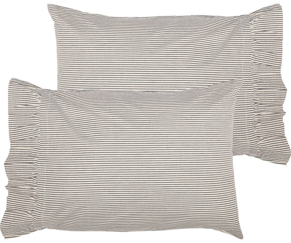 Hatteras Seersucker Blue Ticking Stripe Standard Pillow Case Set of 2 21x30, features denim blue and cotton white in an elegant ticking stripe. Primitive Country Farmhouse Bedding Home Decor.