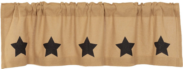 Burlap W/Black Stencil Stars Valance 16x60, Primitive Country Farmhouse Window Treatments Curtains Home Decor.