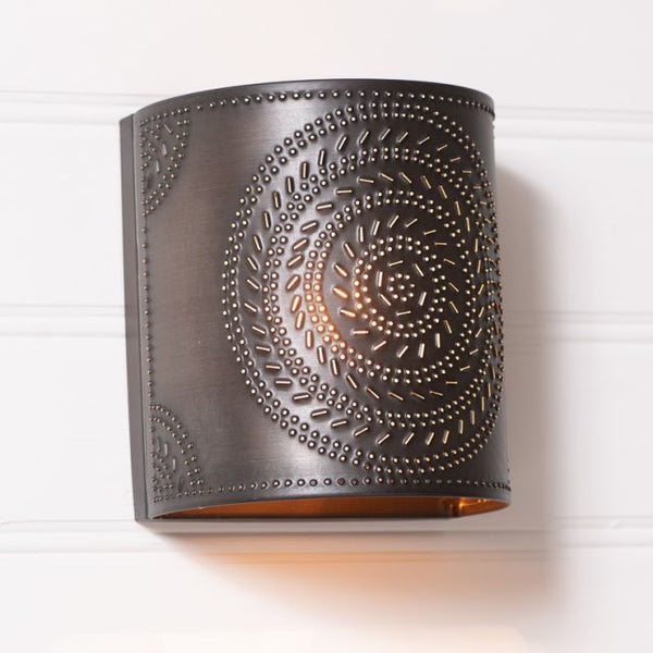 The warm glow of our sconces provide a hearty country welcome to every room in your home from entryway to family room. Direct wired with E26/Medium (Standard) socket, 60 watts max. Kettle Black finish. Handcrafted in Pennsylvania. This light is UL-CUL listed and has a 5 year guarantee.