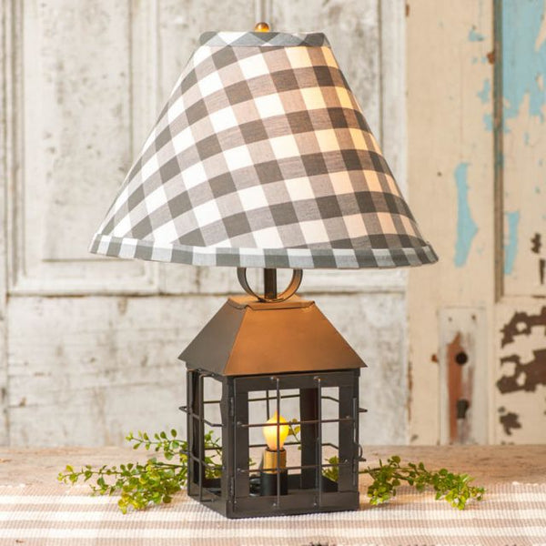 Colonial Lantern Lamp with Gray Check Shade