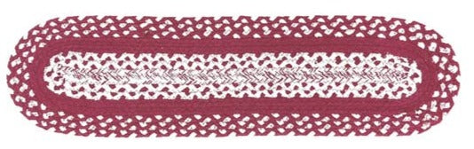Cortland Braided Stair Tread Oval 8 x 28 in.  The perfect blend of Brick Red and Cream. Obtains a classic appeal and adds elegance to any kind of home décor.