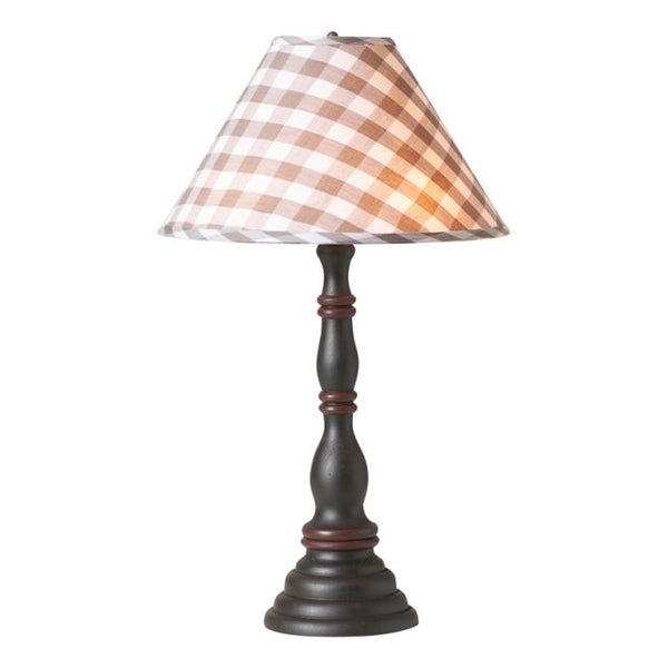 Davenport Wood Table Lamp with Fabric Gray Check Shade