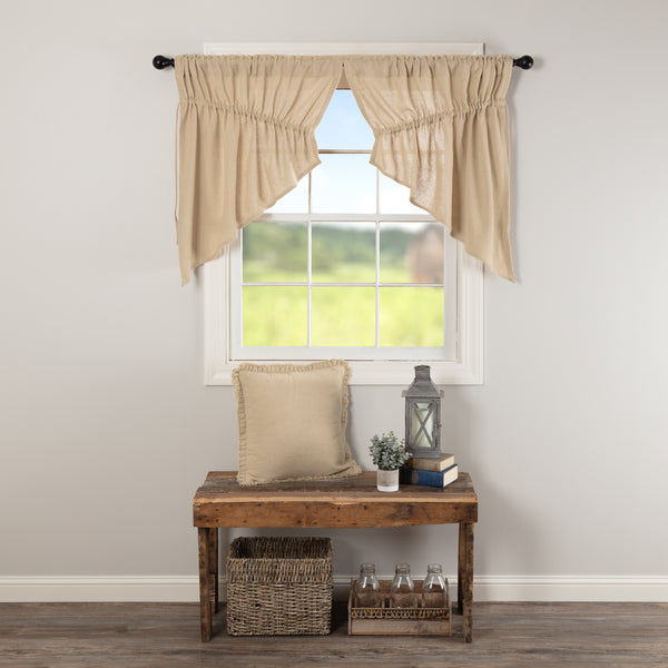 Burlap Vintage Prairie Swag Set of 2 36x36x18, Primitive Country Farmhouse Window Treatments Curtains Home Decor.