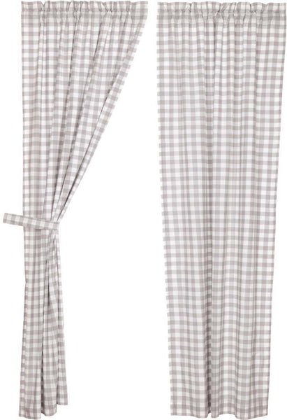 Annie Buffalo Grey Check Panel Set of 2 84x40, Primitive Country Farmhouse Large Check Window Treatments Curtains