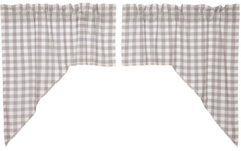 Annie Buffalo Grey Check Swag Set of 2 36x36x16, Primitive Country Farmhouse Window Treatments Curtains