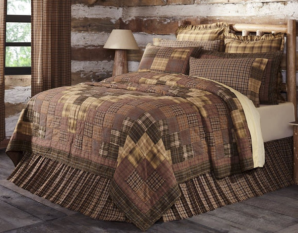 Prescott Twin Quilt 70Wx90L, Brown tan cream, Primitive Country Farmhouse Quilted Bedding Home Decor.