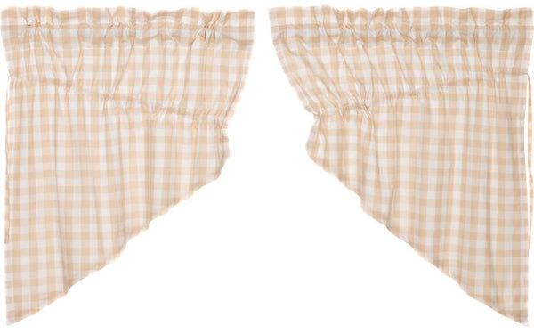 Annie Buffalo Tan Check Prairie Swag Set of 2 36x36x18, Primitive Country Farmhouse Window Treatments Curtains Large Check