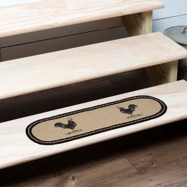 Sawyer Mill Poultry Jute Stair Tread Oval, black, grey taupe, silver, and ivory