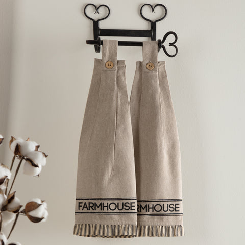 Sawyer Mill Charcoal Farmhouse Button Loop Kitchen Towel Set of 2, Primitive Country Farmhouse Table Kitchen Décor