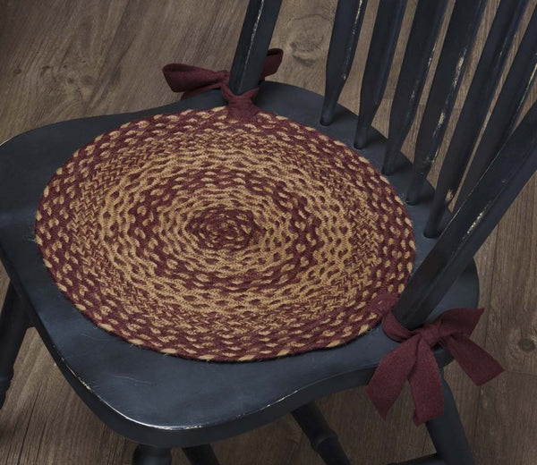 Burgundy Tan Jute Chair Pad Set of 6, Primitive Country Farmhouse Kitchen Table Dining