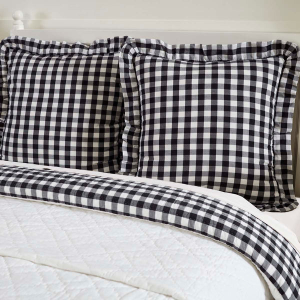 Annie Buffalo Black Check Fabric Euro Sham 26x26, Primitive Country Farmhouse Large Check Bedding Pillow