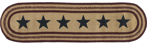 Potomac Jute Runner Stencil Stars 13x48, Primitive Country Farmhouse Americana Table Decor