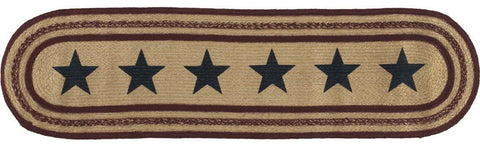 Potomac Jute Runner Stencil Stars 13x48, Primitive Country Farmhouse Americana Table Decor