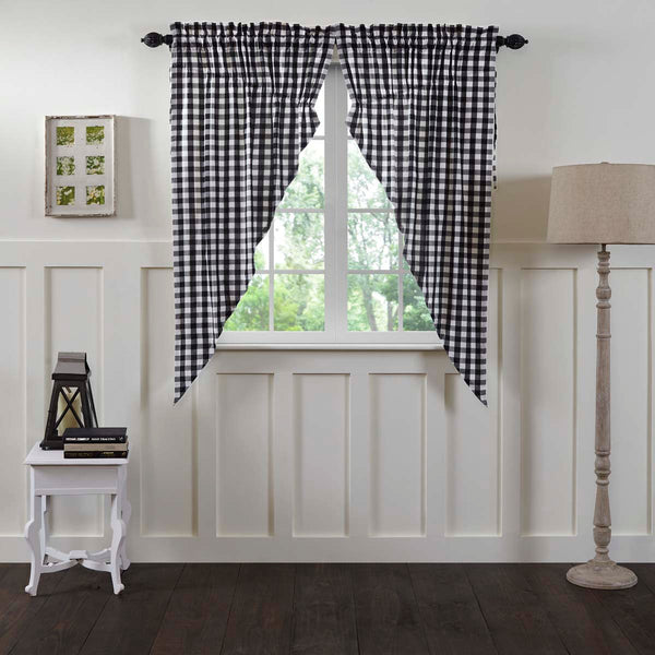 Annie Buffalo Black Check Prairie Short Panel Curtain Set of 2 63x36x18, Primitive Country Farmhouse Window Treatments Curtains 