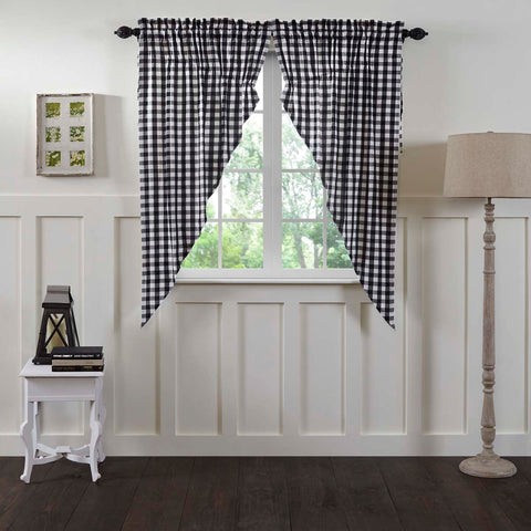 Annie Buffalo Black Check Prairie Short Panel Curtain Set of 2 63x36x18, Primitive Country Farmhouse Window Treatments Curtains 