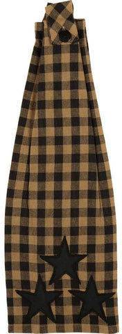 Black Star Button Loop Kitchen Towel, Black Check and Khaki, Primitive Country Farmhouse Kitchen Decor.