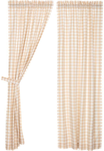 Annie Buffalo Tan Check Panel Set of 2 84x40, Primitive Country Farmhouse Window Treatments Curtains Large Check