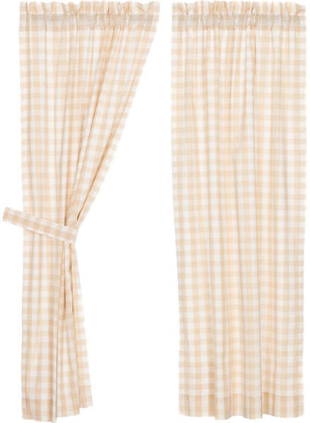 Annie Buffalo Tan Check Short Panel Set of 2 63x36, Primitive Country Farmhouse Large Check Window Treatments Curtains