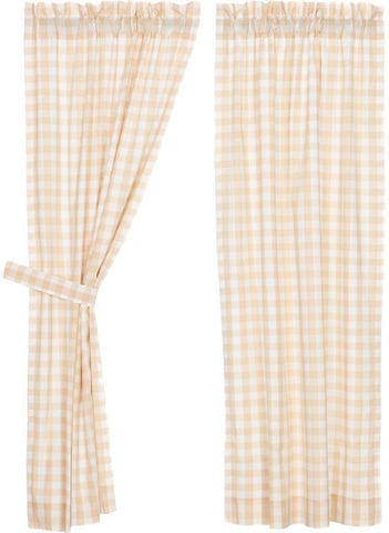 Annie Buffalo Tan Check Short Panel Set of 2 63x36, Primitive Country Farmhouse Large Check Window Treatments Curtains
