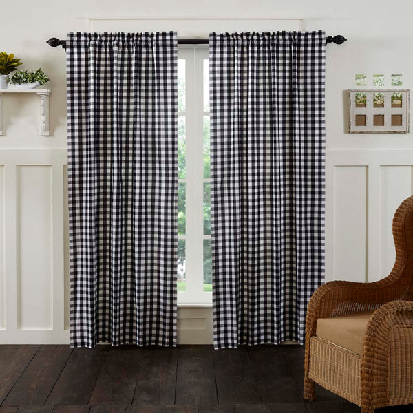 Annie Buffalo Black Check Panel Set of 2 84x40, Primitive Country Farmhouse Large Check Window Treatments Curtains.