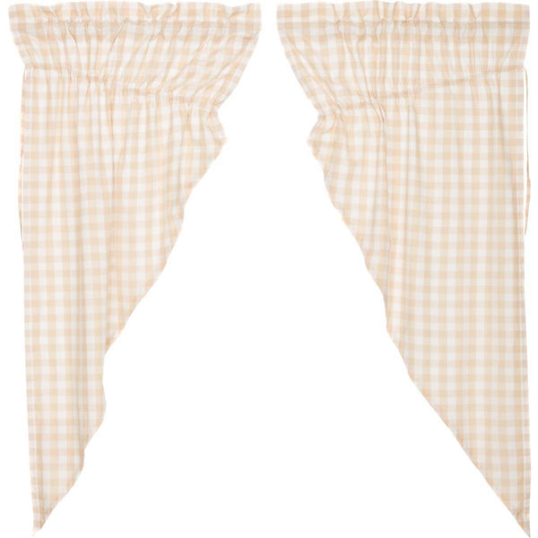 Annie Buffalo Tan Check Prairie Short Panel Curtain Set of 2 63x36x18, Primitive Country Farmhouse Large Check Window Treatments Curtains