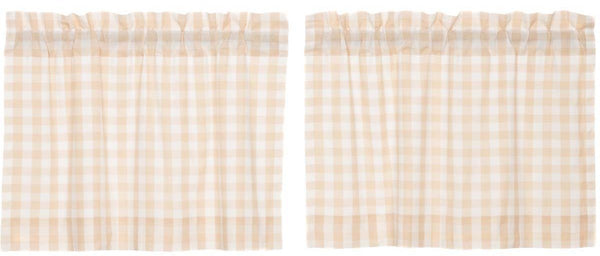 Annie Buffalo Tan Check Tier Set of 2 L24xW36, Primitive Country Farmhouse Large Check Window Treatments Curtains