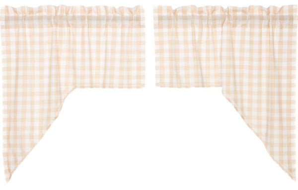 Annie Buffalo Tan Check Swag Set of 2 36x36x16, Primitive Country Farmhouse Window Treatments Curtains. Large Check