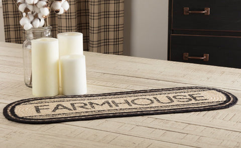 Sawyer Mill Charcoal Farmhouse Jute Oval Runner 8x24, Primitive Country Farmhouse Table Kitchen Décor