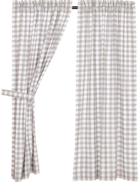 Annie Buffalo Grey Check Short Panel Set of 2 63x36, Primitive Country Farmhouse Window Treatments Curtains.
