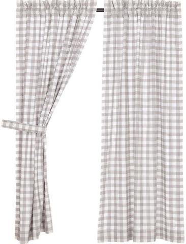 Annie Buffalo Grey Check Short Panel Set of 2 63x36, Primitive Country Farmhouse Window Treatments Curtains.