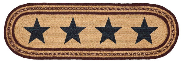 Potomac Jute Stair Tread Oval Stencil Stars Latex 8.5x27, Primitive Country Farmhouse Americana Braided Jute Rugs