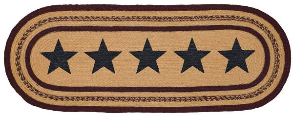 Potomac Jute Runner Stencil Stars 13x36, Primitive Country Farmhouse Americana Braided
