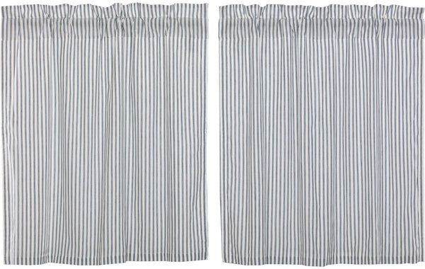 Sawyer Mill Blue Ticking Stripe Tier Set of 2 L36xW36, denim blue and soft white ticking stripes, primitive country farmhouse window treatments curtains Home decor.