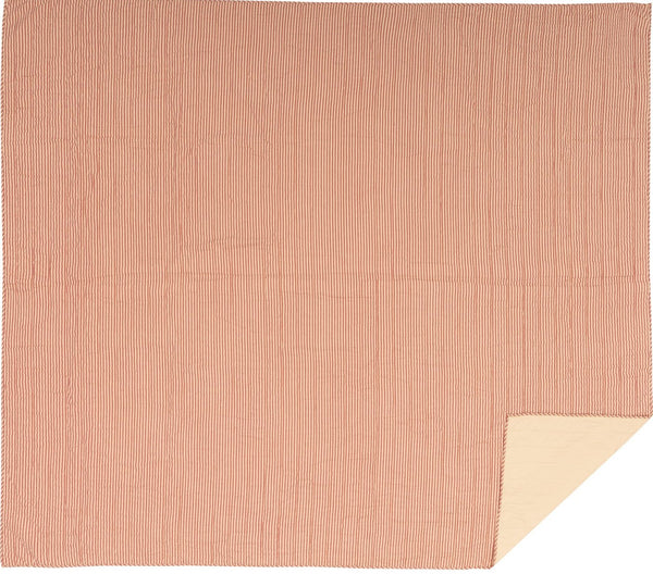 Sawyer Mill Red Ticking Stripe King Quilt Coverlet 105Wx95L, featuring vertical channel hand quilting with repeating country tred ticking stripe woven into solid cotton base. Primitive Country Farmhouse Bedding Home Decor.