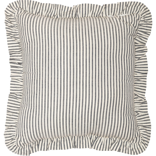 Hatteras Seersucker Blue Ticking Stripe Fabric Pillow 12x12,  features denim blue and cotton white in an elegant ticking stripe. A special seersucker fabric gives this simple but graceful look a premium feel to the hand and eyes. Primitive Country Farmhouse Bedding Home Decor.