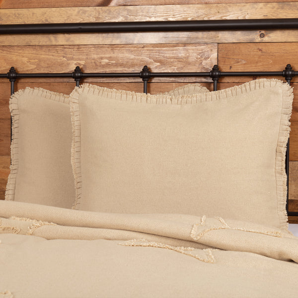 Burlap Vintage Standard Sham w/ Fringed Ruffle 21x27, Primitive Country Farmhouse Bedding Home Decor.