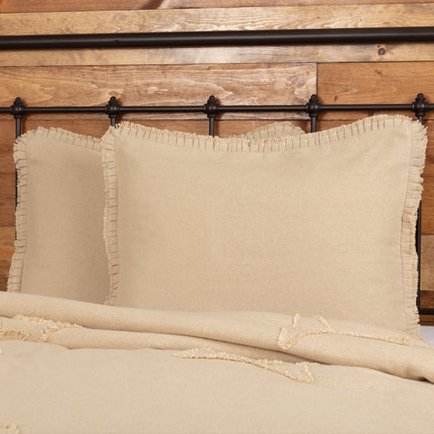 Burlap Vintage Standard Sham w/ Fringed Ruffle 21x27, Primitive Country Farmhouse Bedding Home Decor.