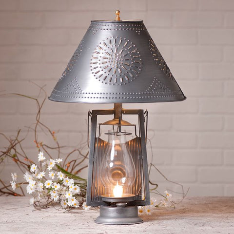 Our Farmer's Lamp with Shade in Antique Tin is an interesting looking lamp for those with more industrial taste. Visit website for FREE s/h & discount offers. Primitive Country Farmhouse Lighting Home Decor.