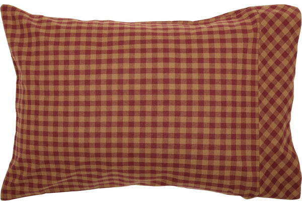 The Burgundy Check Standard Pillow Case Set of 2 21x30 features a bold burgundy and tan with straight edges for a timeless, primitive look. Visit website for FREE s/h & discount offers. Country Farmhouse Bedding Home Decor.