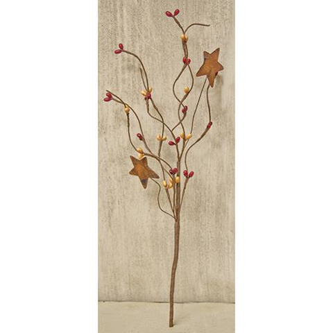 Burgundy and Gold Pip Berry Pick w/ Stars 12 in.