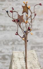 You can add variety and texture to any arrangement with our Pip Pick w/Stars! This new style of our always-popular pip pick has a brown-wrapped wire base with navy, burgundy, and old gold berries, accented with 1" rusty stars. Approximately 12" long with 9 posable branches. Visit website for free s/h & discount offers.